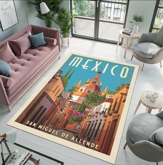 Travel Gift, Mexico City Pattern Rug, Ruggable Rug, Area Rug, Home
