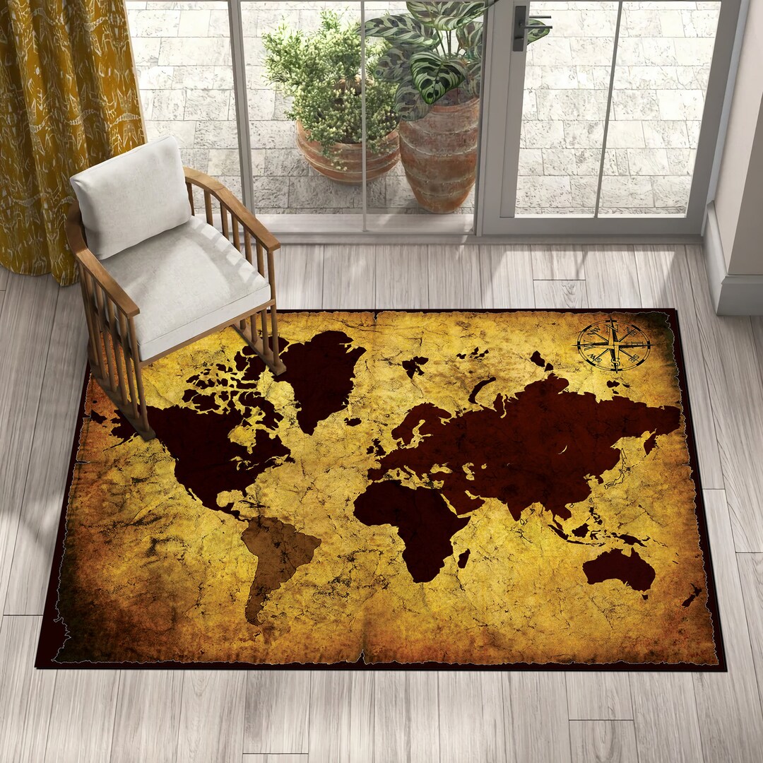 Wall Rug Maps World Map Rug, Tapestry, Area Carpet, Aesthetic Retro Rug, Old World ...