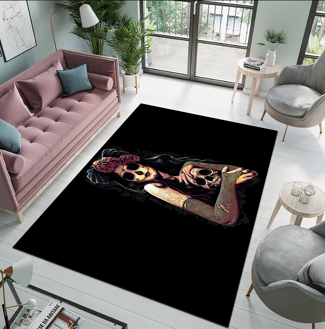 Skull Rug Skeleton Woman Love Death Zombie Design Black - Etsy