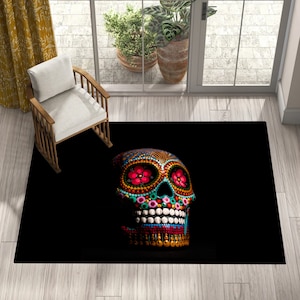 Candy Skull Rug, Custom Rug, Fantastic Rug, Black Rug, Area Rug, Home Decor Rug, Design Rug, Modern Rugs, For Living Room Rug