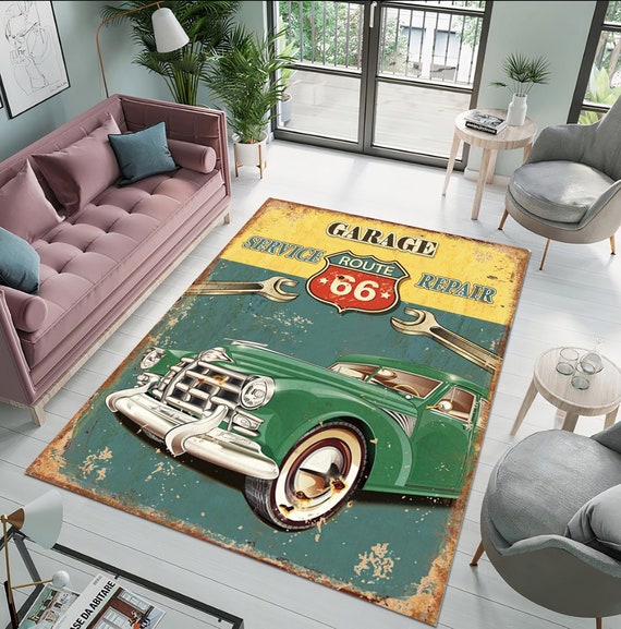 Retro Rug, Root 66 Garage Service Repair Retro Rug, Old American Classic  Car Rug, Garage Rug, Sports Car Rug, Rugs for Bedroom Aesthetic 