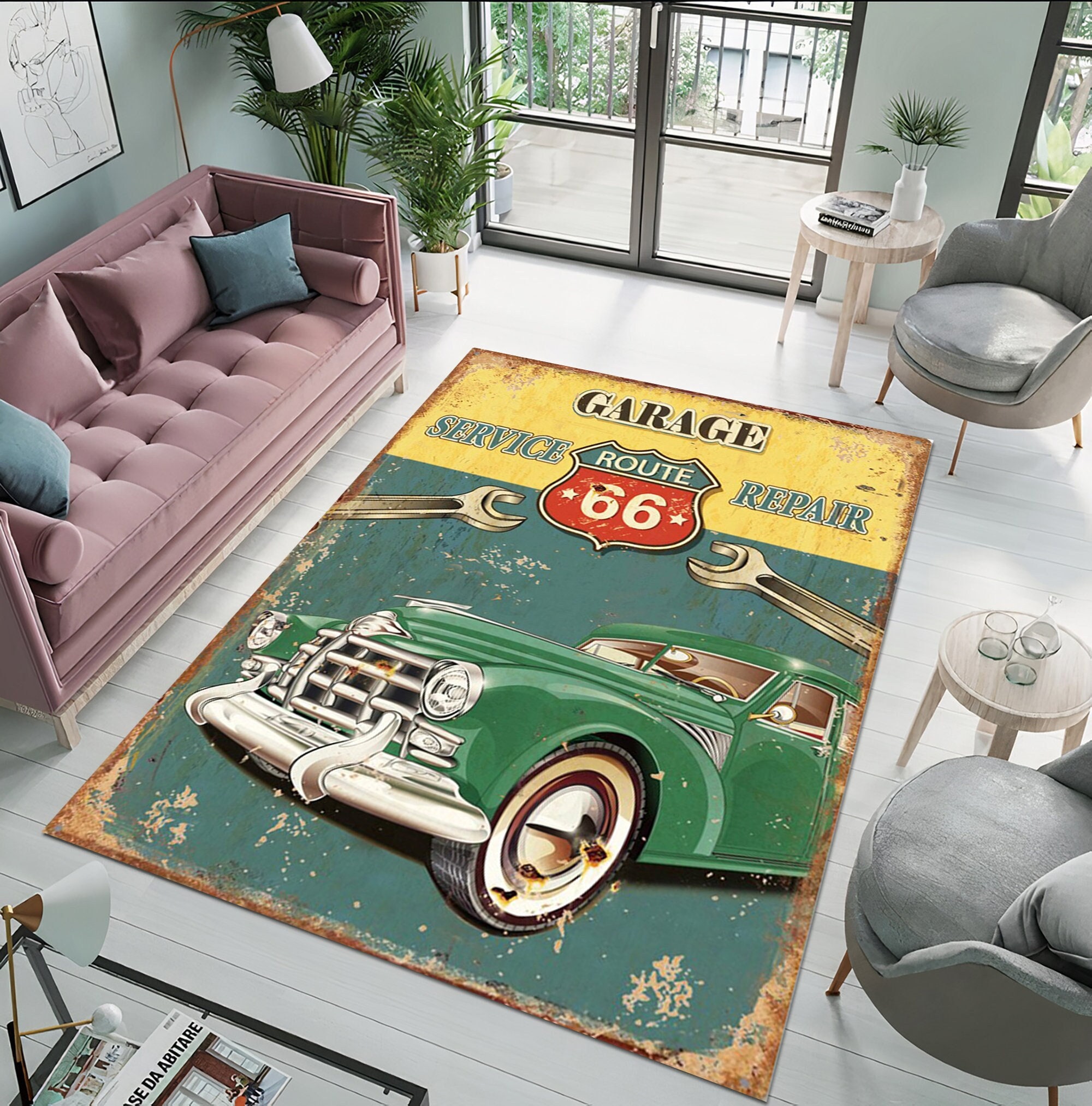 Buy Retro Rug Root 66 Garage Service Repair Retro Rug Old