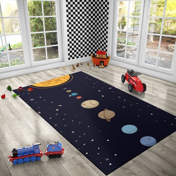 Cartoon Space Planet Kids Rugs Non Skid Washable Children