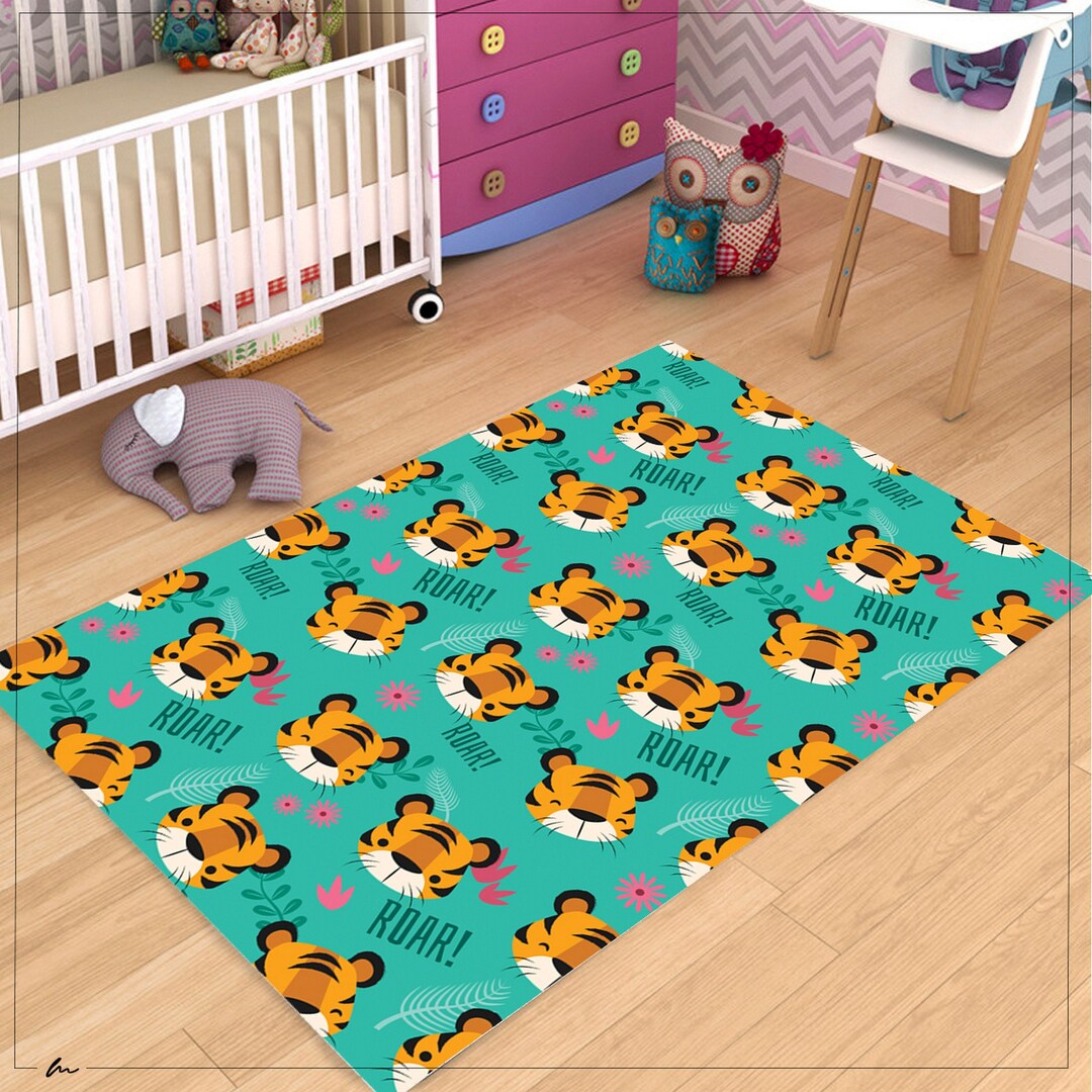 Personalized Rug, Kids Rug, Tiger Rug, Boy Rugs, Customized Rug