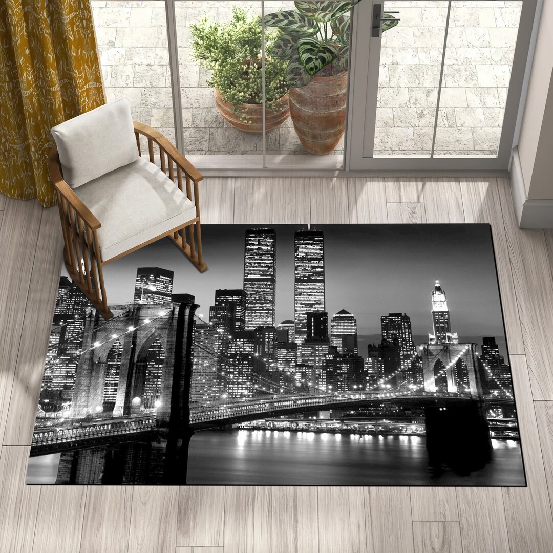 Brooklyn_bridge Rug, New York City,black White, Timesblack White Rug