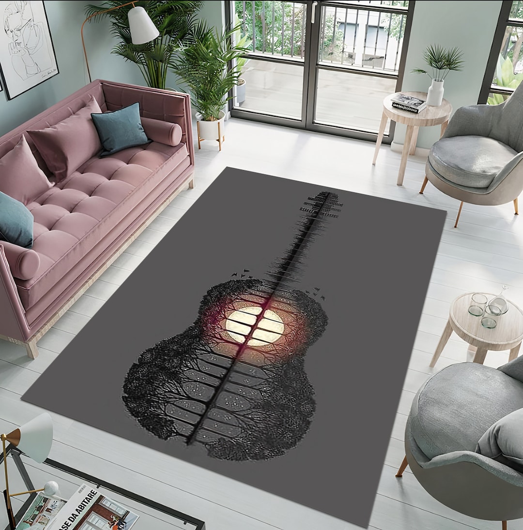 Sunset Guitar Rug, Guitar Carpets, Music Rug, Fan Carpet, Area Rug