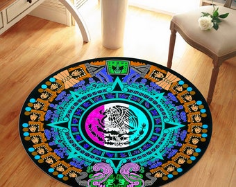 Mayan Civilization,Inca Ethnic Round Rug,Aesthetic Rug,Living Room Rug,Home Decor Rug,Round Carpet,Washable Rug,Popular Rug,Gift For Her