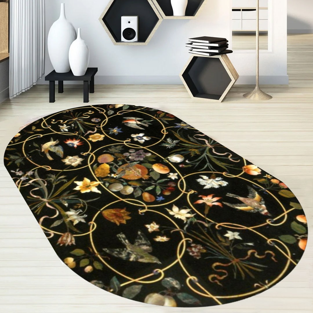 Fruit Patterned Rug,pomegranate-grape-pear Designed,bird Patterned,oval ...