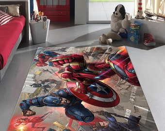 Captain America Teppich, Jungenzimmerteppich, individueller Teppich, Geschenk für ihn, rutschfeste Bodenteppiche, personalisiertes Geschenk, waschbare Teppiche, Thementeppich, 3D-Teppich