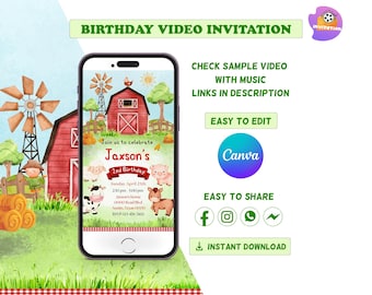 Farm Boy Birthday Invitation Video Template | Barnyard Party Invite | Editable Canva Template | Digital Download