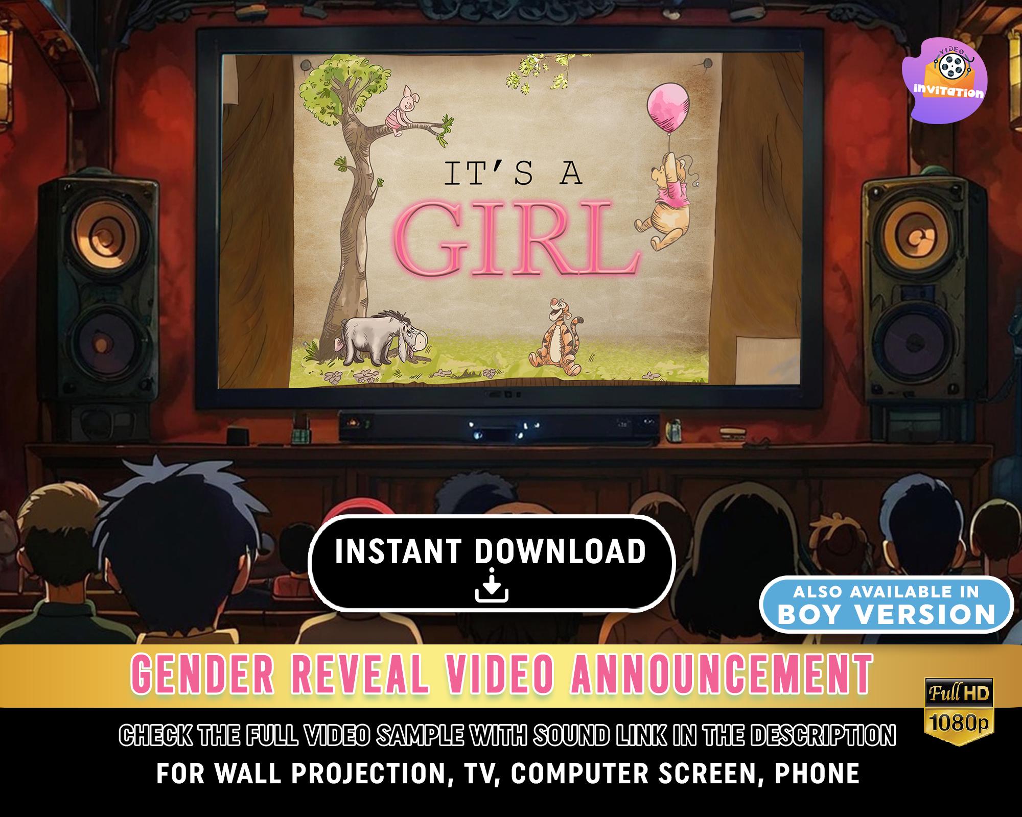 Winnie The Pooh Gender Reveal Video Instant Download Gender Video, Gender Reveal  Boy or Girl Gender Reveal Video Announcement It's a Girl