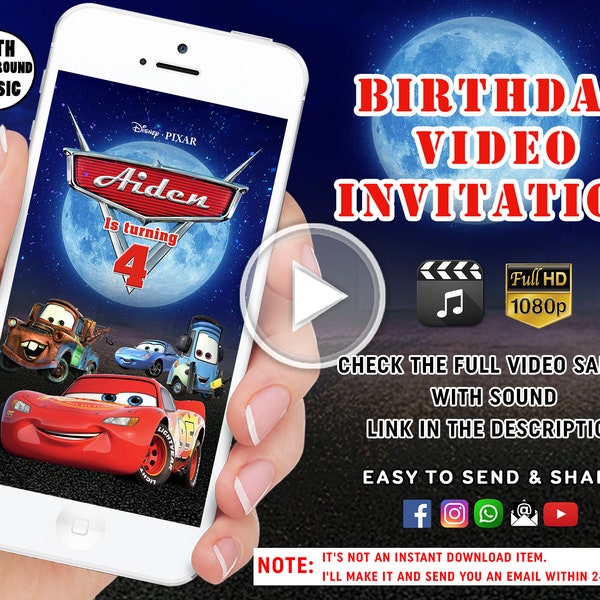 Cars Birthday Invitation, Cars Video Invite, Cars Invitation, Lightning McQueen Invitation, Hot wheels birthday invitation, Hotwheels Invite