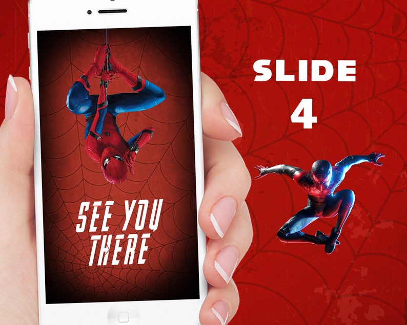 K&ouml;nnte beinhalten: Ein Smartphone zeigt ein Spider-Man-Thema. Der Bildschirm zeigt Spider-Man kopf&uuml;ber mit dem Text "SEE YOU THERE" &uuml;ber einem Spinnennetz-Design. Eine zweite Spider-Man-Figur ist rechts zu sehen. Der Hintergrund ist rot.