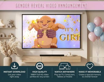 Video di rivelazione del sesso del bambino de Il Re Leone (download immediato) / Film per annunciare che è una bambina / Download digitale