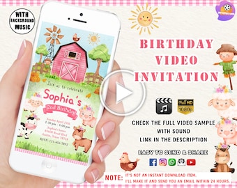 Farm Birthday Invitation Girl Farm Invite Pink Barn Animals Party invite Girl Barnyard Birthday Pink girl Barnyard Animals Girl Barn Party