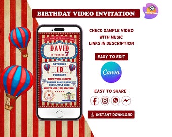 Carnival Birthday Invitation Video | Circus Ticket Invite | Editable Canva Template | Digital Download