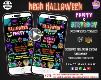 Neon Halloween Party Invitation, Neon Halloween Party Invite glow Birthday, Halloween spooky party, Costume Party Invite, Neon Birthday