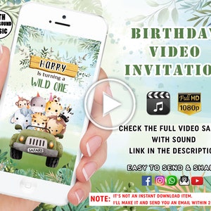 Safari Birthday Invitation, Wild One Birthday Boy Invite, Jungle Safari Party Video Invitation, Jungle Birthday Invite, Animals Party Invite