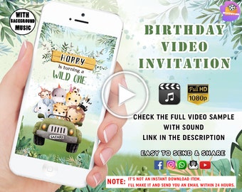 Safari Birthday Invitation, Wild One Birthday Boy Invite, Jungle Safari Party Video Invitation, Jungle Birthday Invite, Animals Party Invite