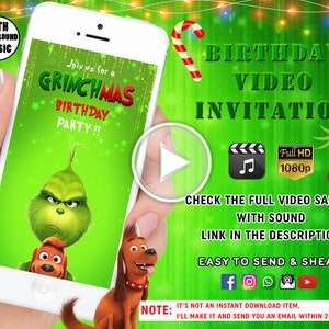 Faire-part d'anniversaire Grinch, joyeux Grinchmas, invitation de fête d'anniversaire de Noël, invitation du Grinch, le grinch qui a volé Noël