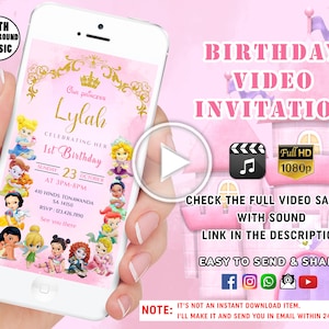 Princess Animated Invitation, Baby Princess Invitation, Princess 1st Birthday Invitation, Girl Birthday Invitation,  Princess Party Video