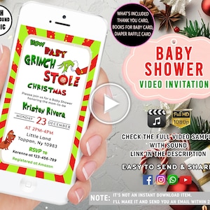 Grinch baby shower invitation Baby Stole Christmas red green baby shower Winter baby shower invites Whoville Baby Shower