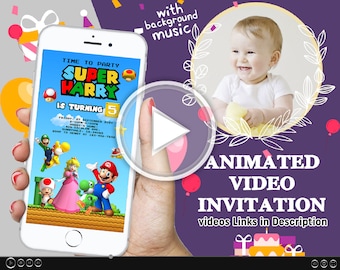 Super Mario Animated Invitation, Super Mario Invitation, Super Mario birthday invitation, Super Mario Video Invitation,  Mario Bros Party