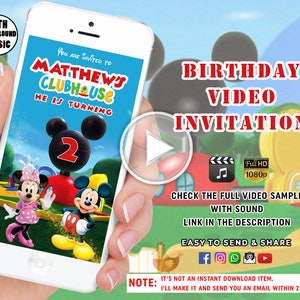 Mickey Mouse Invitation, Mickey Mouse Invite, Mickey Video Invitation, Mickey Party Animated Invitations, Birthday Invitation