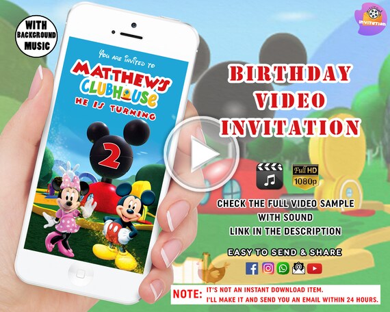 Mickey Mouse Invitation, Mickey Mouse Invite, Mickey Video Invitation, Mickey Party Animated Invitations, Birthday Invitation