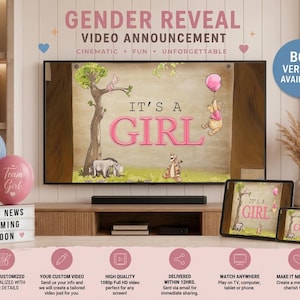 Winnie The Pooh Personalized Gender Reveal Movie Gir Announcement Video It's a Girl