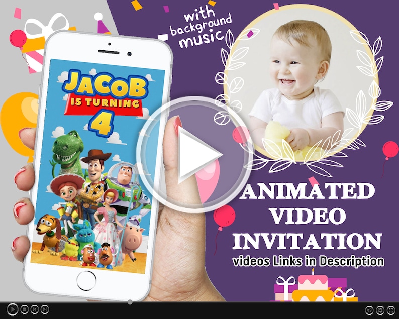 Toy Story Invitation, Toy Story birthday invitation, Toy Story Animated Invitation, Toy Story Video Invitation, Toy Story 4 Party Invitation 