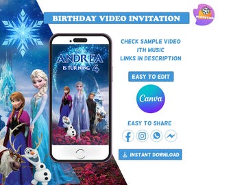 Frozen Birthday Invitation Video | Elsa Anna Princess Party Invite | Editable Canva Template | Digital Download