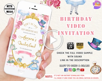 Alice in Wonderland Birthday Invitation Pink Gold Alice in Wonderland Birthday Invite Onederland Girl Birthday Invite Mad Hatter Tea Party