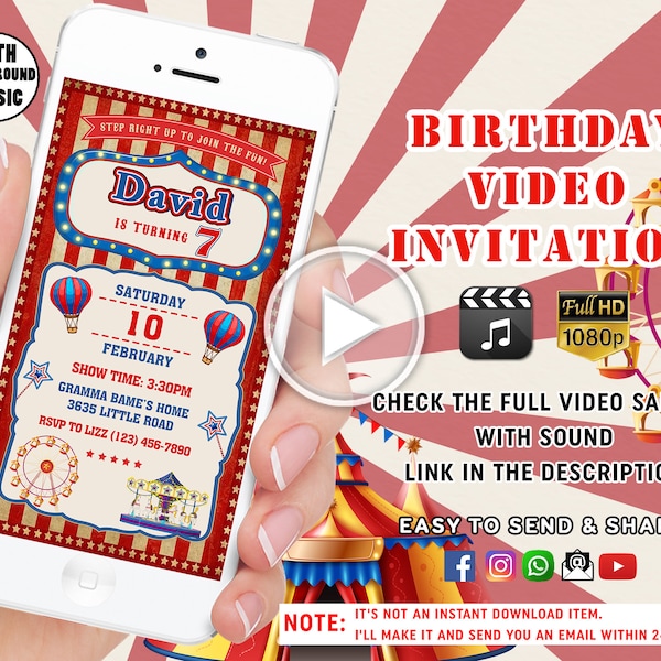 Carnival video invite, Carnival Birthday Invitation, Vintage Carnival Invite, Carnival Animated video Invitation, Circus Birthday Invitation