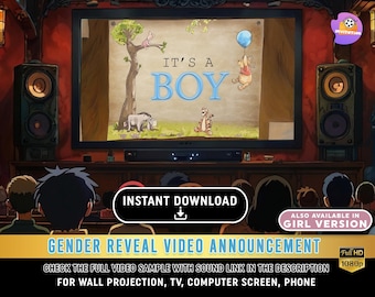 Winnie The Pooh Gender Reveal Video Instant Download Gender Video, Gender Reveal  Boy or Girl Gender Reveal Video Announcement It&#39;s a Boy