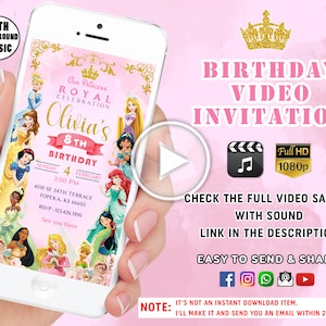 Princess Birthday Invitation, Princess Animated Video Invitation, Royal Celebration Invite, Disney Princess Invite, Princess Party Video