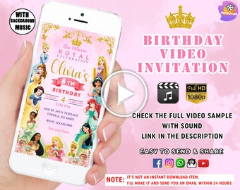 Faire-part d'anniversaire de princesse, invitation vidéo d'animation princesse, invitation fête royale, invitation princesse Disney, vidéo fête de princesse