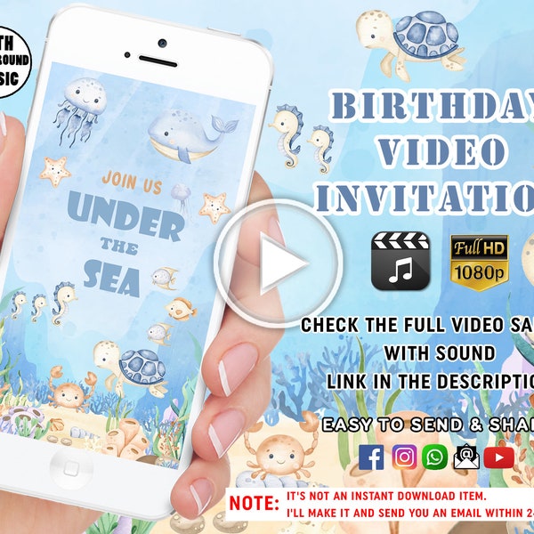 Under The Sea Birthday Invitation, Ocean Animals Party Invite, Ocean invitation, Watercolor Under the Sea Invite, Nautical Kid's Birthday