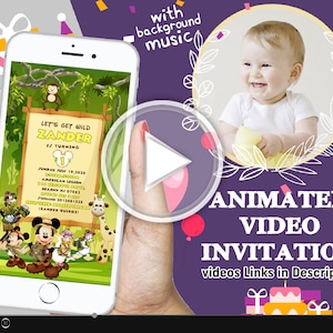 Mickey Mouse Safari Mickey Mouse birthday party Mickey mouse jungle theme safari, Mickey Mouse Safari Invitiation, Video Animated Invitation