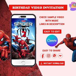 Spider Man Birthday Invitation Video | Superhero Party Invite  | Editable Canva Template | Digital Download