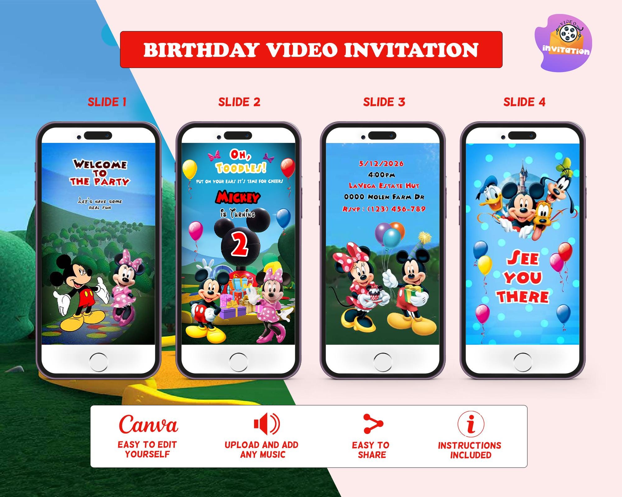 Mickey & Minnie Mouse Birthday Invitation Video | Disney Kids Party ...