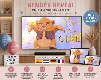 Video personalizzato per la rivelazione del sesso del bambino a tema Il Re Leone, annuncio del sesso femminile, rivelazione del sesso (maschio o femmina)