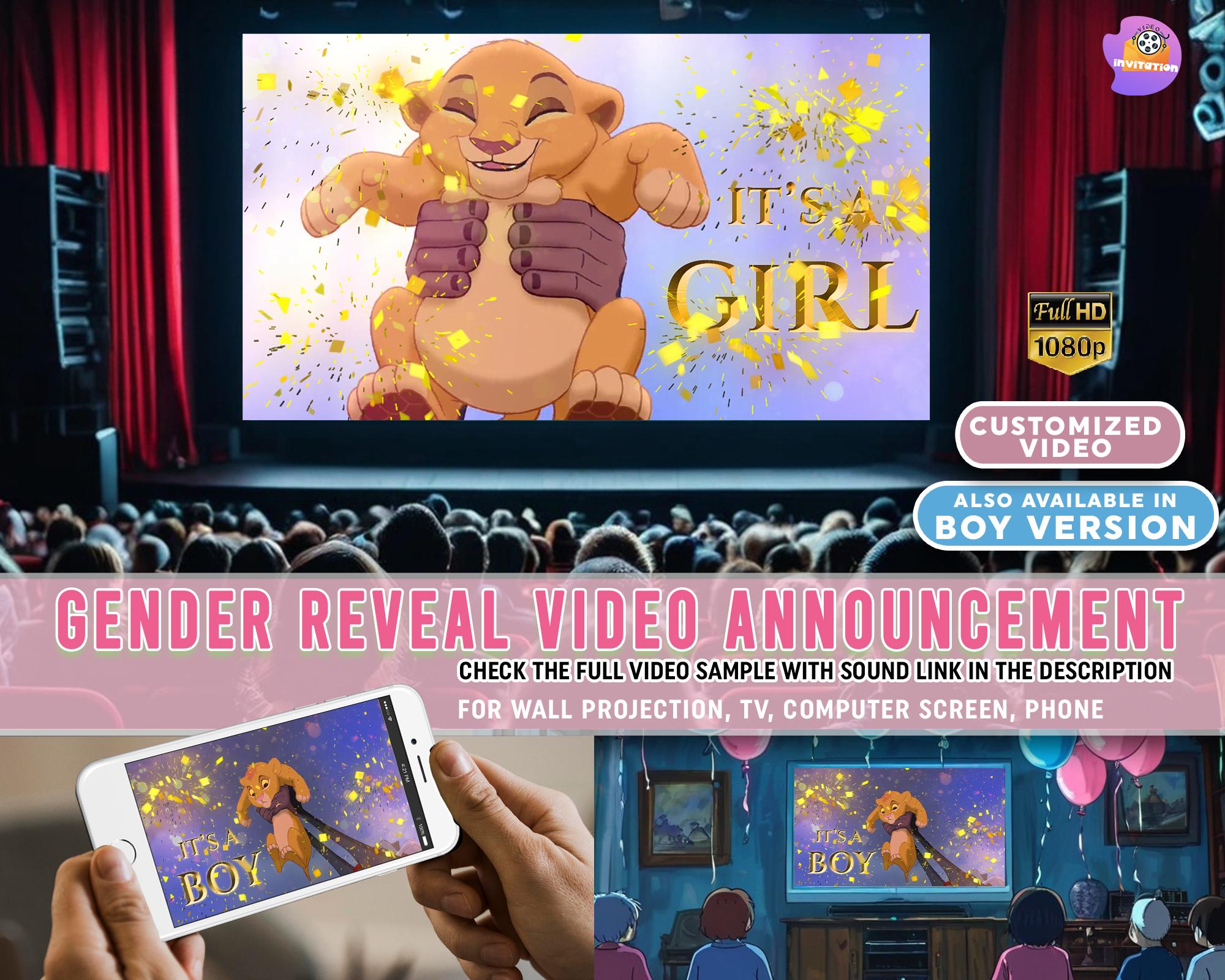 Gender Reveal Video Announcement, Lion King It's a Girl Gender Reveal Movie, Boy or Girl Gender Reveal, Girl Lion King Gender Reveal Movie