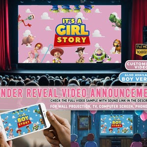 Gender Reveal Video Announcement Girl Gender Reveal Video Gender Reveal Movie Toy Story Boy or Girl Gender Reveal It&#39;s a Girl Baby toy story