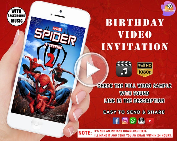 Spiderman Invitation, Spiderman Animated Invite, Spiderman Birthday Invitation, Personalized Electronic Invitation,Digital Kids Party Invite