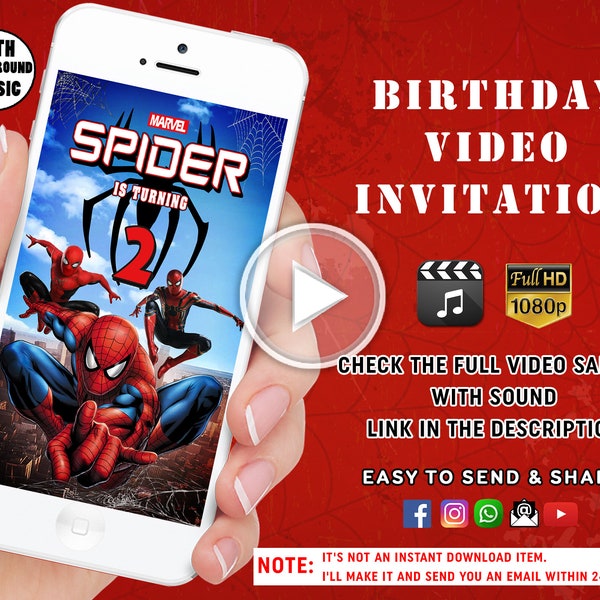 Faire-part Spiderman, Faire-part animé Spiderman, Faire-part d'anniversaire Spiderman, Faire-part électronique personnalisé, Faire-part numérique pour fête d'enfants
