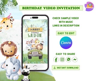 Safari Birthday Invitation Video | Two Wild Safari Invite | Jungle Animals | Editable Canva Template