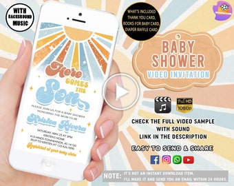 Sunshine Baby Shower Invitation Bundle Here Comes the Son Baby Shower Invite Boy Sonshine Baby Shower Boho Sunshine Shower Video Invitation