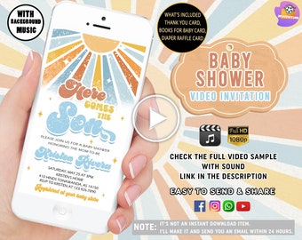 Bundle d'invitations baby shower soleil voici le fils inviter baby shower garçon Invitation vidéo baby shower Boho Sunshine shower