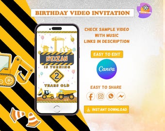 Construction Birthday Invitation | Builder Theme Party Invite | Dump Truck | Editable Canva Template | Digital Download